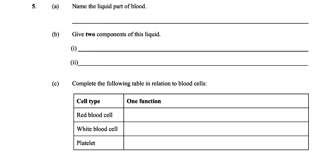 5.-(a)-Name-the-liquid-part-of-blood-Leaving Cert Biology-Question 5-2009.png