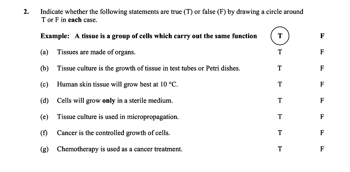 Indicate-whether-the-following-statements-are-true-(T)-or-false-(F)-by-drawing-a-circle-around-T-or-F-in-each-case-Leaving Cert Biology-Question 2-2015.png