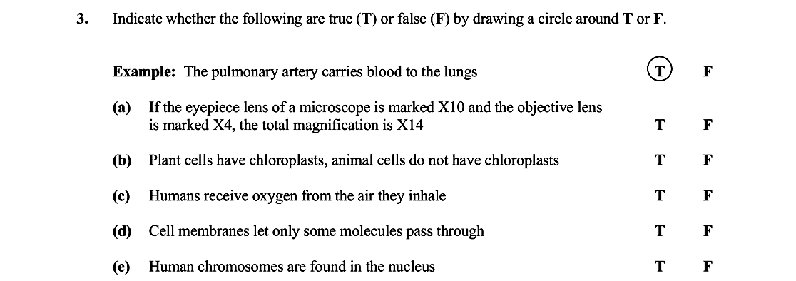 3.-Indicate-whether-the-following-are-true-(T)-or-false-(F)-by-drawing-a-circle-around-T-or-F-Leaving Cert Biology-Question 3-2007.png