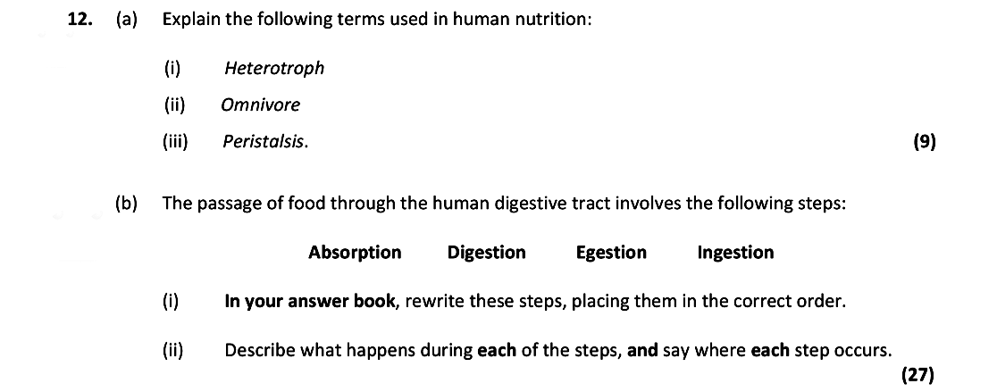Explain-the-following-terms-used-in-human-nutrition:--(i)-Heterotroph--(ii)-Omnivore--(iii)-Peristalsis-Leaving Cert Biology-Question 12-2019.png
