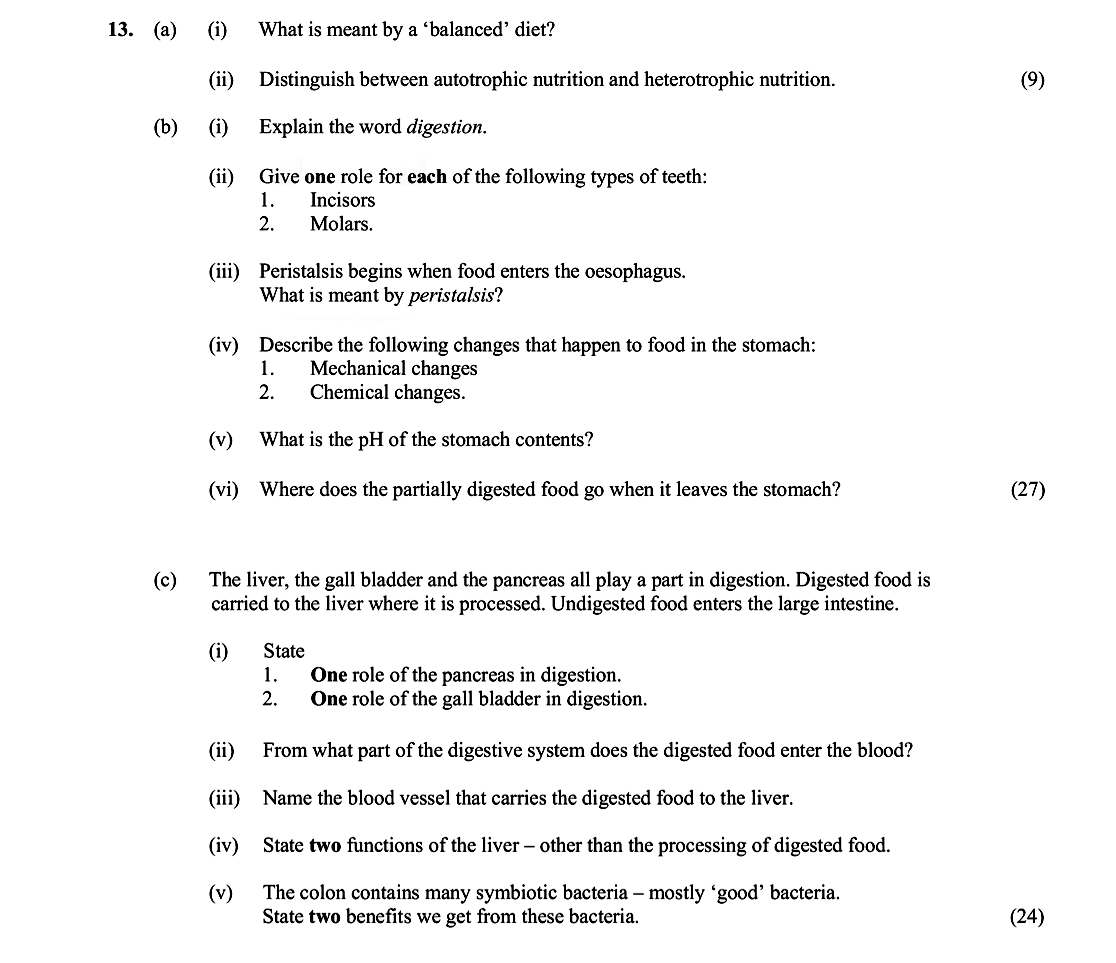 (a)-(i)-What-is-meant-by-a-'balanced'-diet?-A-balanced-diet-is-one-that-contains-all-the-food-types-in-correct-or-suitable-proportions-necessary-for-maintaining-health-Leaving Cert Biology-Question 13-2010.png
