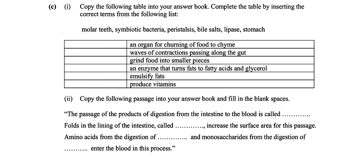 Copy-the-following-table-into-your-answer-book-Leaving Cert Biology-Question e-2007.png