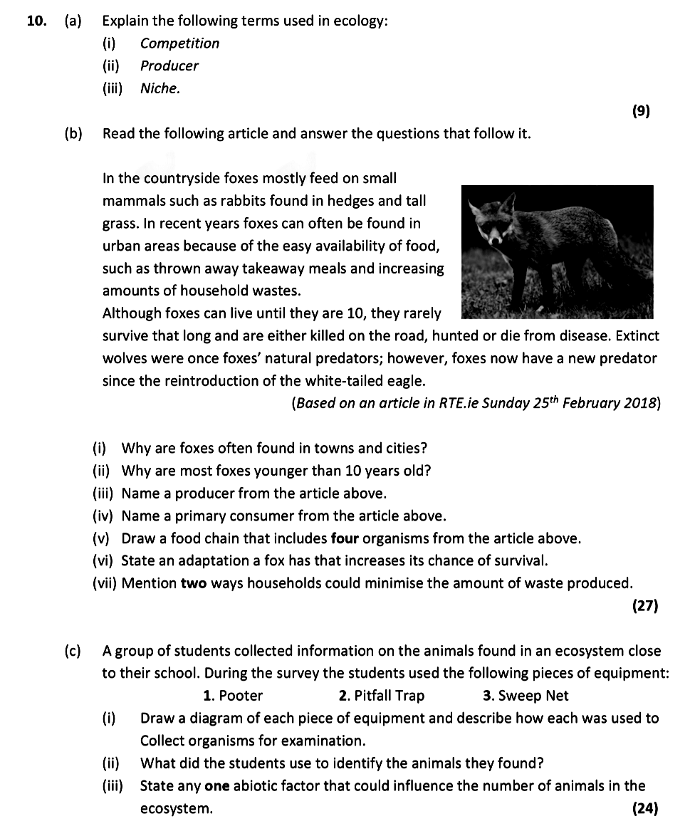 10.-(a)-Explain-the-following-terms-used-in-ecology:--(i)-Competition--(ii)-Producer--(iii)-Niche--(b)-Read-the-following-article-and-answer-the-questions-that-follow-it-Leaving Cert Biology-Question 10-2020.png
