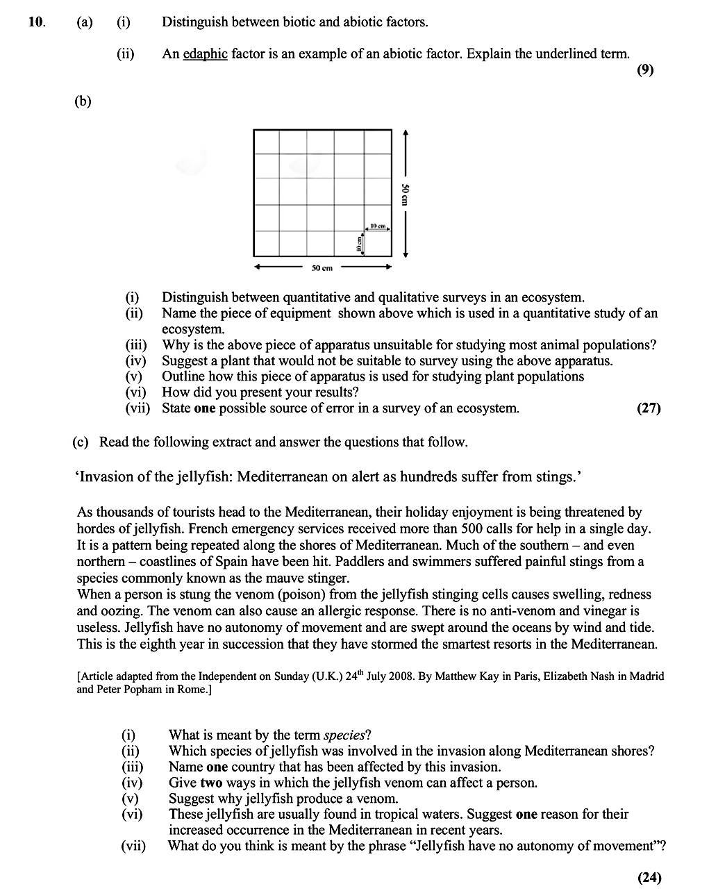 10.-(a)-(i)-Distinguish-between-biotic-and-abiotic-factors-Leaving Cert Biology-Question 10-2009.png