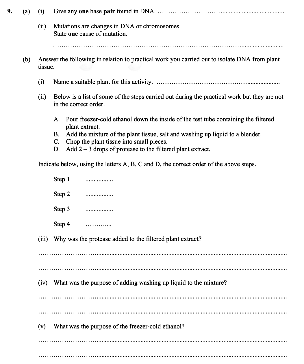 9.-(a)--(i)-Give-any-one-base-pair-found-in-DNA-Leaving Cert Biology-Question 9-2015.png