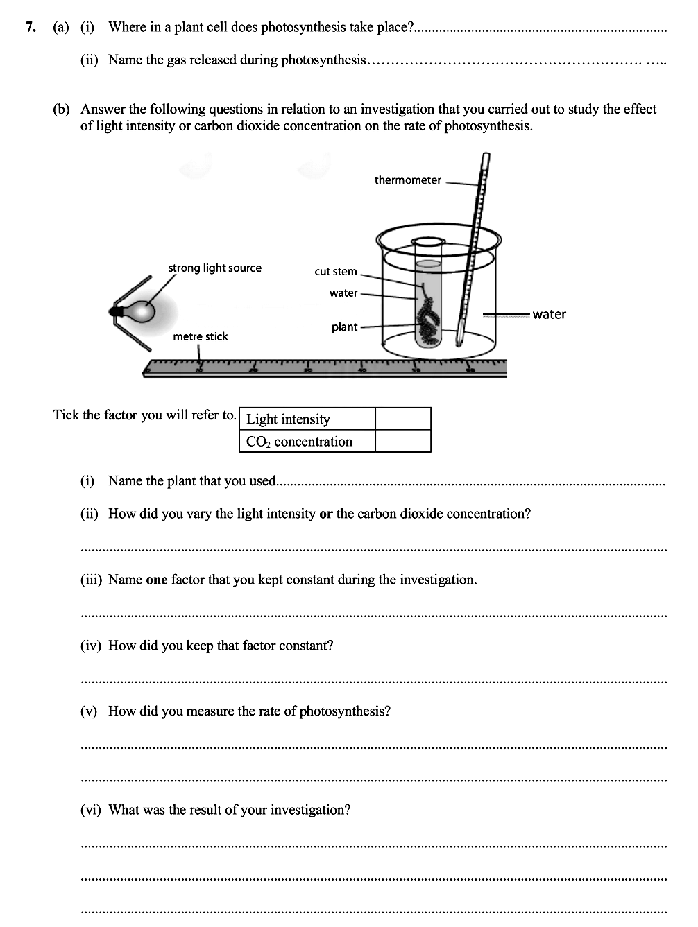 (a)-(i)-Where-in-a-plant-cell-does-photosynthesis-take-place?-.........................-Leaving Cert Biology-Question 7-2013.png