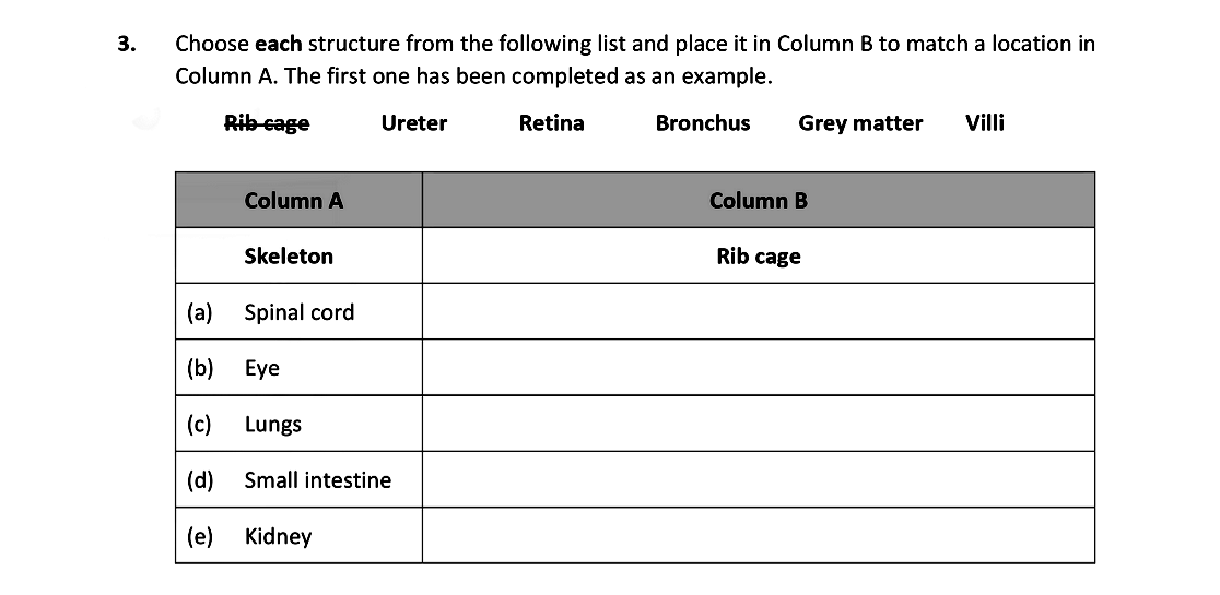 Choose-each-structure-from-the-following-list-and-place-it-in-Column-B-to-match-a-location-in-Column-A-Leaving Cert Biology-Question 3-2021.png