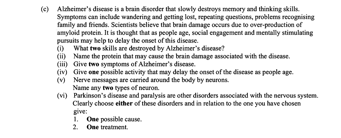 Alzheimer's-disease-is-a-brain-disorder-that-slowly-destroys-memory-and-thinking-skills-Leaving Cert Biology-Question 15-2016.png