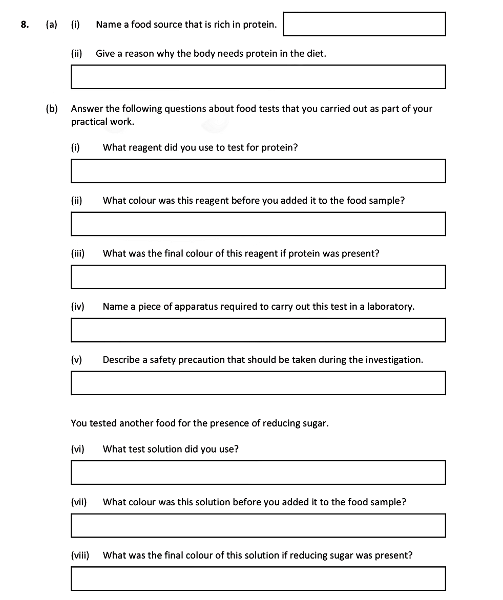 8.-(a)--(i)-Name-a-food-source-that-is-rich-in-protein-Leaving Cert Biology-Question 8-2019.png