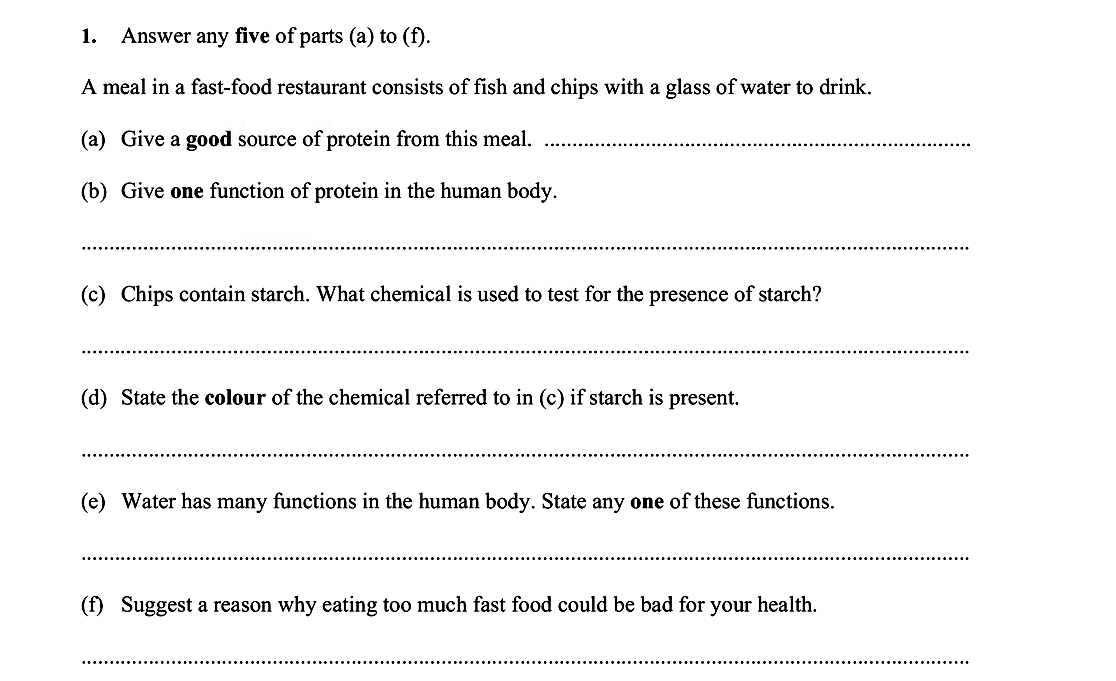 A-meal-in-a-fast-food-restaurant-consists-of-fish-and-chips-with-a-glass-of-water-to-drink-Leaving Cert Biology-Question 1-2014.png