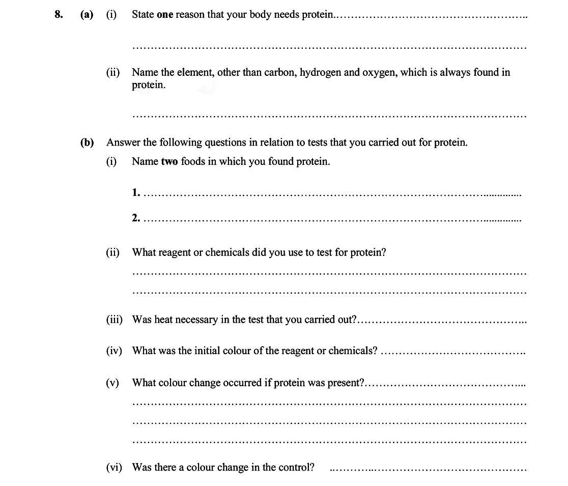 8.-(a)---(i)-State-one-reason-that-your-body-needs-protein-Leaving Cert Biology-Question 8-2007.png