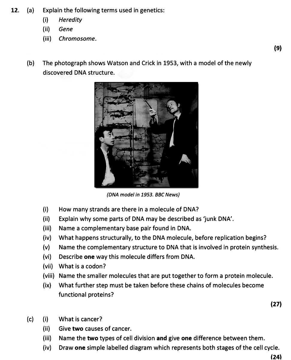 12.-Explain-the-following-terms-used-in-genetics:--(i)-Heredity---(ii)-Gene---(iii)-Chromosome-Leaving Cert Biology-Question 12-2021.png