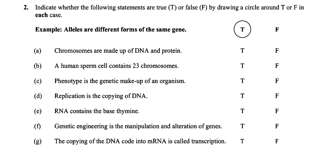 Indicate-whether-the-following-statements-are-true-(T)-or-false-(F)-by-drawing-a-circle-around-T-or-F-in-each-case-Leaving Cert Biology-Question 2-2014.png