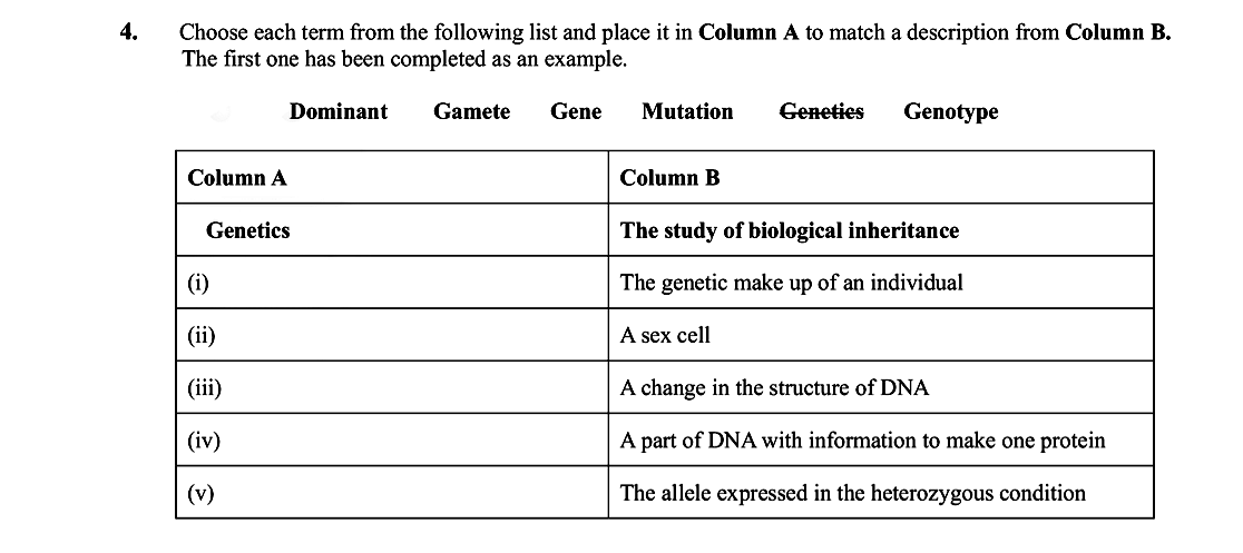 Choose-each-term-from-the-following-list-and-place-it-in-Column-A-to-match-a-description-from-Column-B-Leaving Cert Biology-Question 4-2010.png
