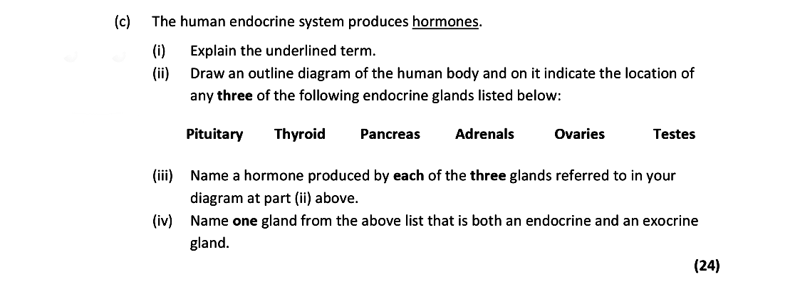 The-human-endocrine-system-produces-hormones-Leaving Cert Biology-Question c-2021.png