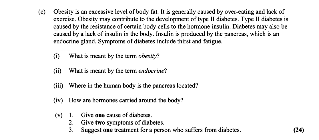 Obesity-is-an-excessive-level-of-body-fat-Leaving Cert Biology-Question e-2014.png