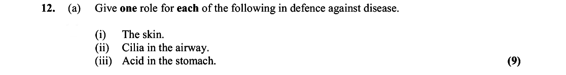 Give-one-role-for-each-of-the-following-in-defence-against-disease-Leaving Cert Biology-Question 12-2016.png