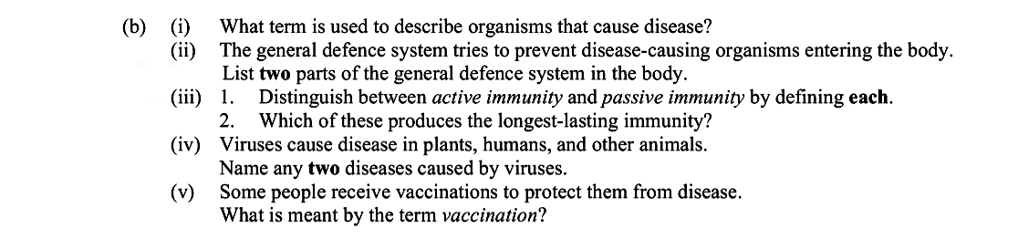 What-term-is-used-to-describe-organisms-that-cause-disease?--The-general-defence-system-tries-to-prevent-disease-causing-organisms-entering-the-body-Leaving Cert Biology-Question b-2014.png