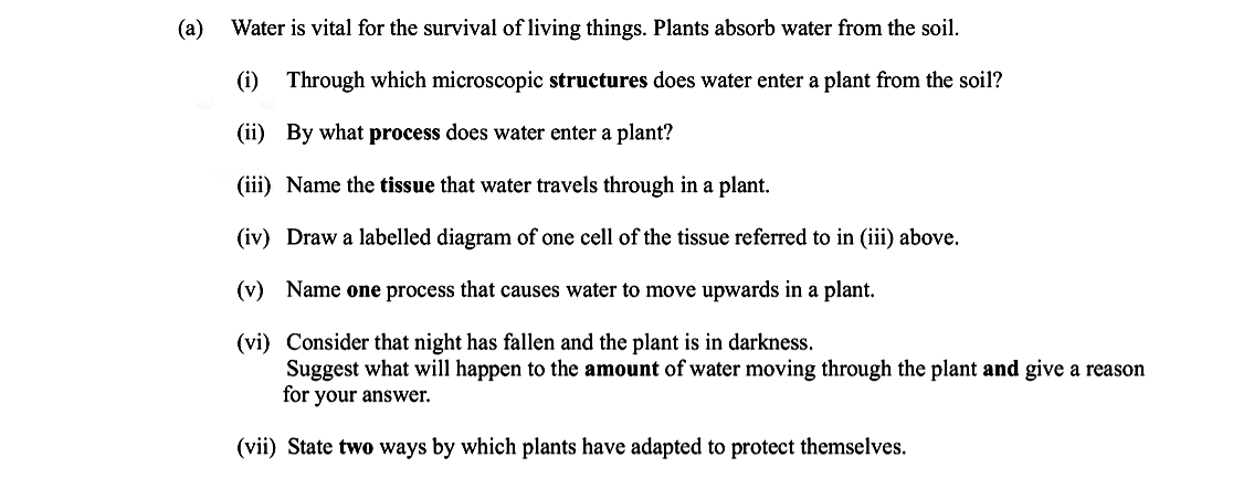 Water-is-vital-for-the-survival-of-living-things-Leaving Cert Biology-Question a-2010.png