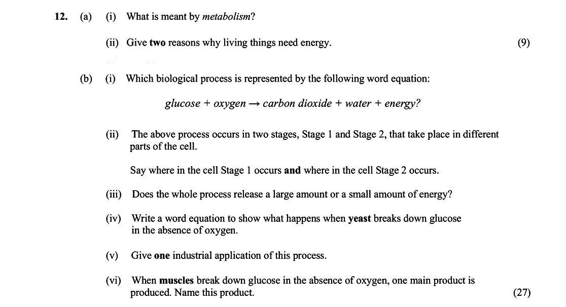 12.-(a)---(i)-What-is-meant-by-metabolism?---(ii)-Give-two-reasons-why-living-things-need-energy-Leaving Cert Biology-Question 12-2010.png