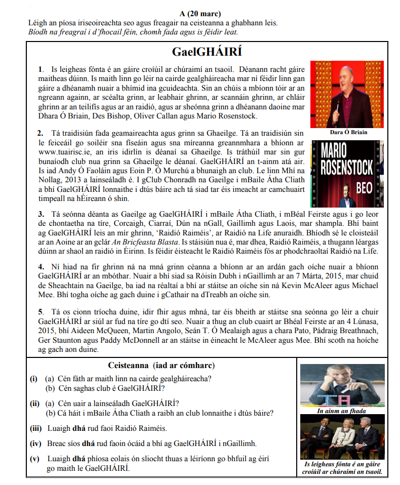 Leigh-an-píosa-iriseoireachta-seo-agus-freagraí-na-ceisteanna-a-ghabhann-leis-Junior Cycle Irish-Question A-2016.png