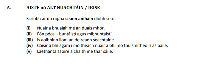 AISHTE-nó-ALT-NUACHTÁIN-/-IRISE-Scríobh-ar-do-rogha-ceann-amháin-diobh-seo:--(i)-Nuair-a-bhuail-mé-an-duais-mhór-Junior Cycle Irish-Question A-2017.png