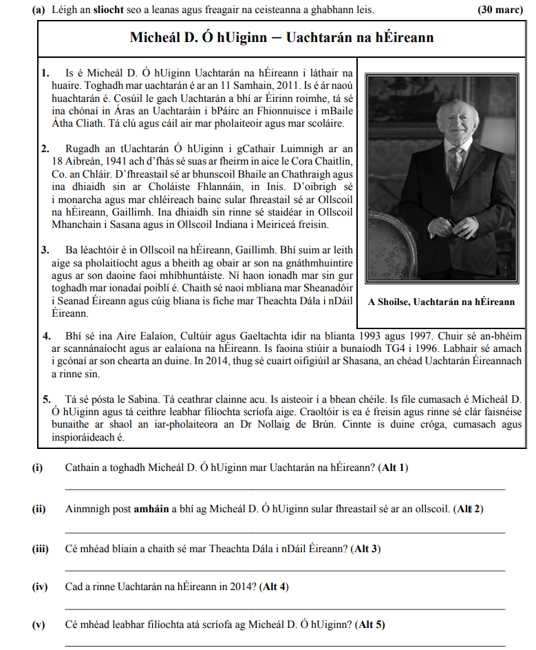 Micheál-D.-Ó-hUiginn-–-Uachtarán-na-hÉireann--1-Junior Cycle Irish-Question 1-2016.png