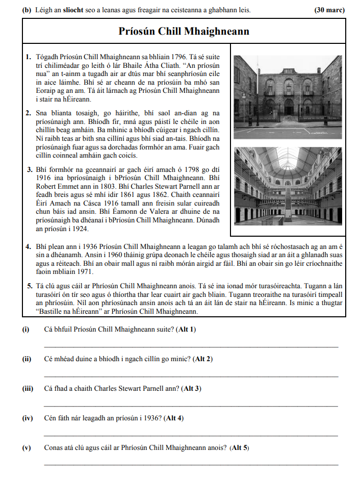Tógadh-Príosún-Chill-Mhaighneann-sa-bhliain-1796-Junior Cycle Irish-Question 2-2016.png