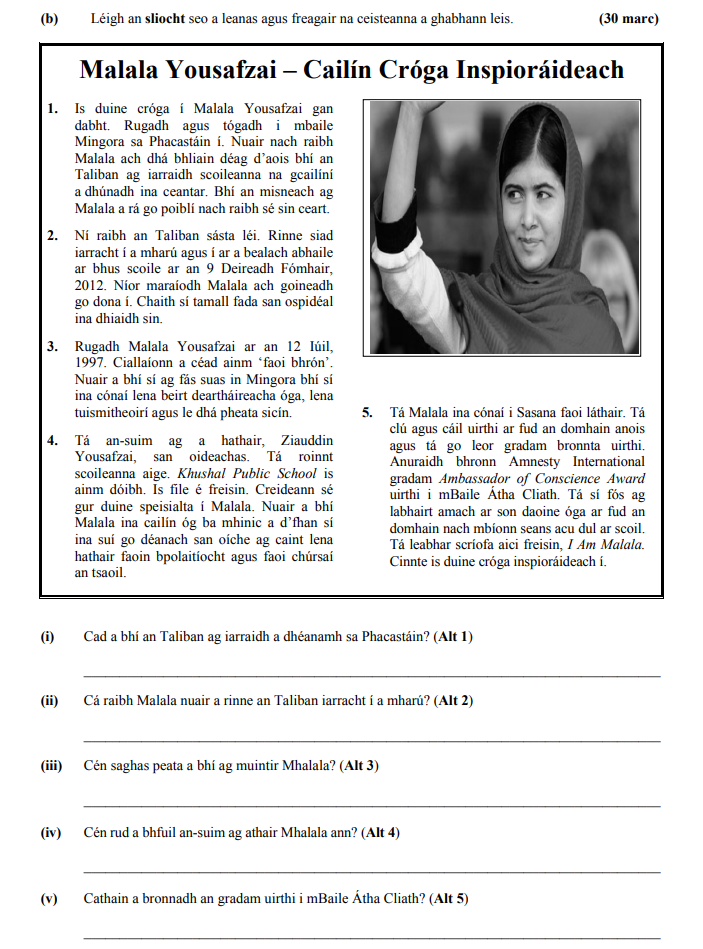 Malala-Yousafzai-–-Cailín-Cróga-Inspioráideach--1-Junior Cycle Irish-Question (b)-2014.png