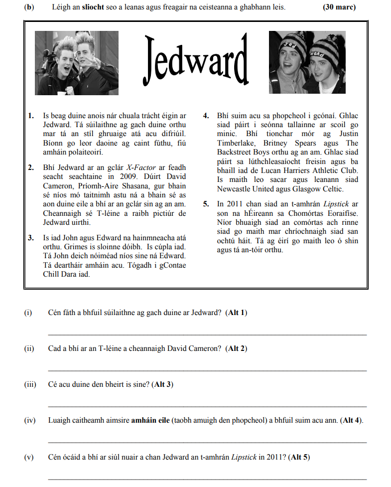 1.-Is-beag-duine-anois-nár-chúla-traic-éigin-ar-Jedward-Junior Cycle Irish-Question b-2012.png