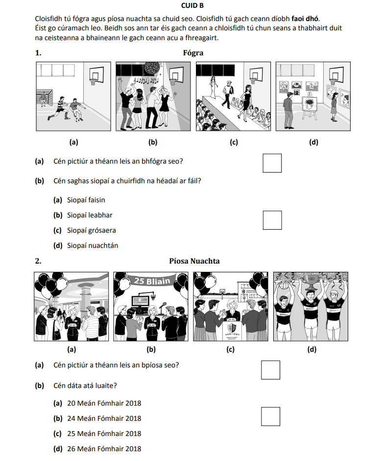 Cloisfidh-tú-fógra-agus-píosa-nuachta-sa-chuid-seo-Junior Cycle Irish-Question 1-2019.png