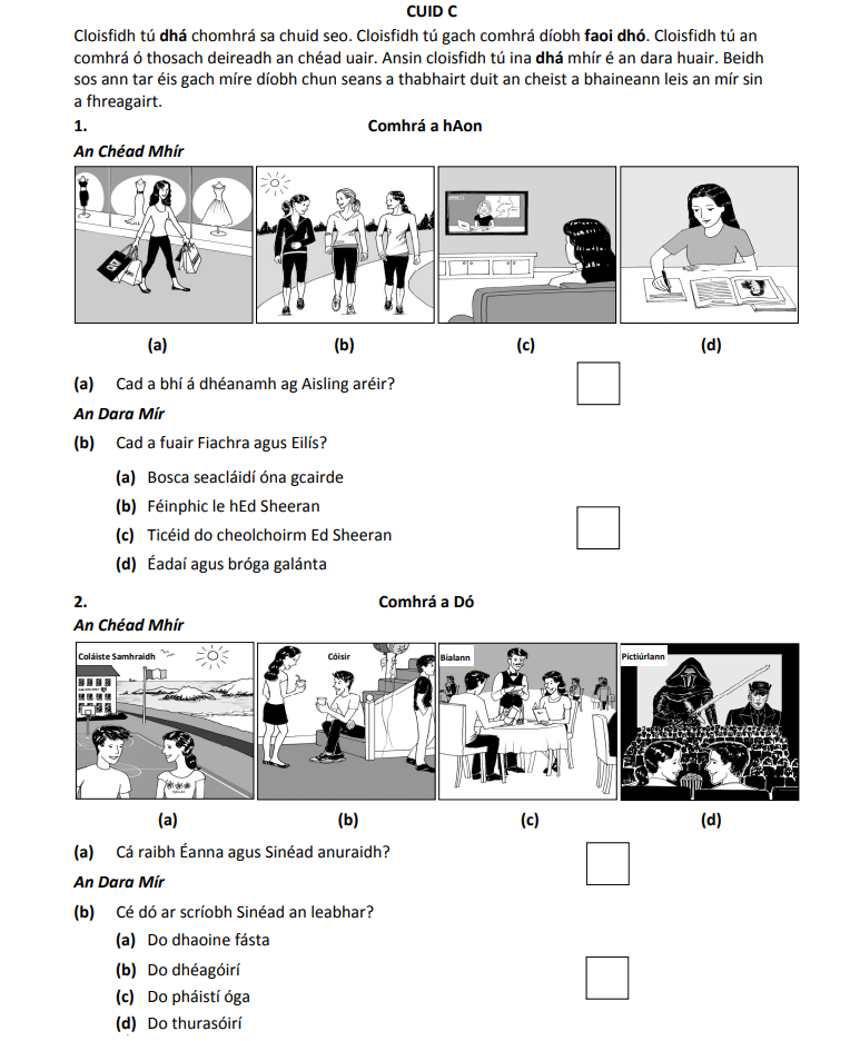 Cloisfidh-tú-dhá-chomhra-sa-chuid-seo-Junior Cycle Irish-Question 1-2018.png