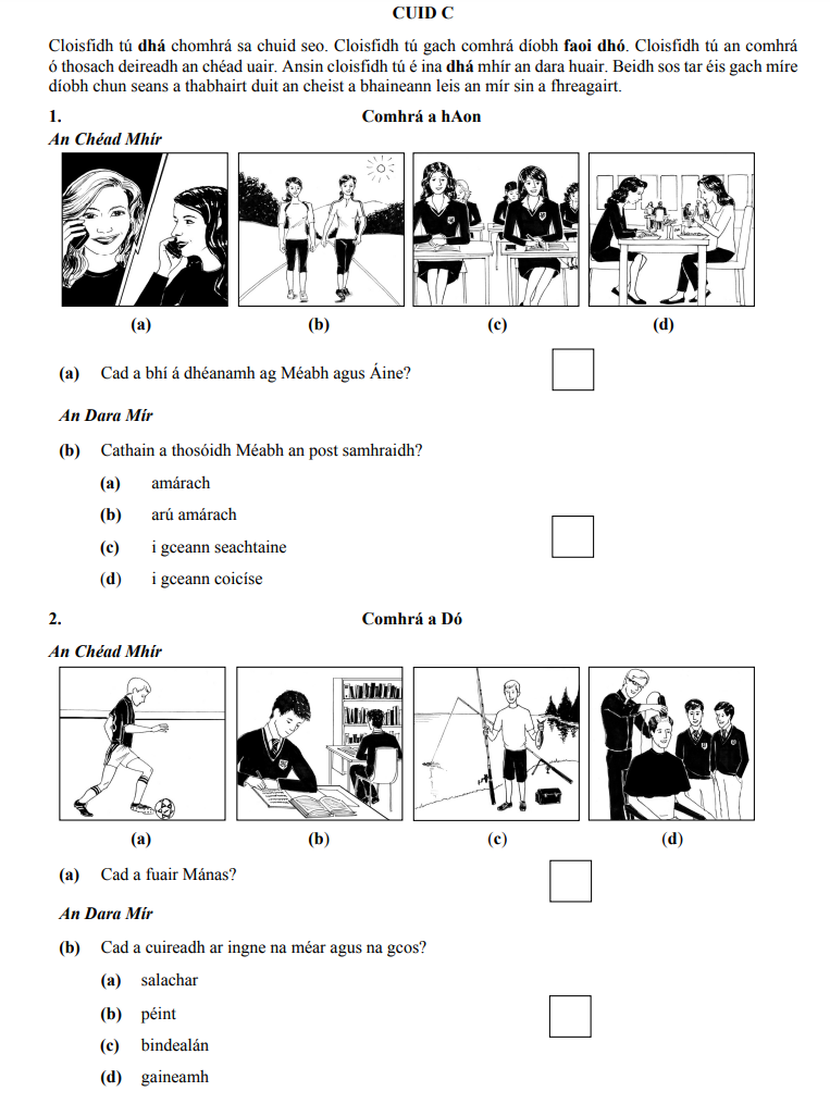 Cloisfidh-tú-dhá-chomhrá-sa-chuid-seo-Junior Cycle Irish-Question 1-2011.png