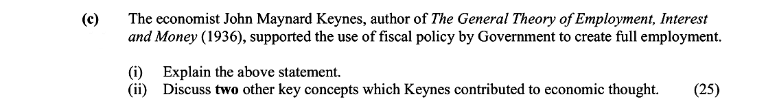 The-economist-John-Maynard-Keynes,-author-of-The-General-Theory-of-Employment,-Interest-and-Money-(1936),-supported-the-use-of-fiscal-policy-by-Government-to-create-full-employment-Leaving Cert Economics-Question e-2012.png
