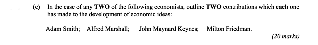 In-the-case-of-any-TWO-of-the-following-economists,-outline-TWO-contributions-which-each-one-has-made-to-the-development-of-economic-ideas:--Adam-Smith;-Alfred-Marshall;-John-Maynard-Keynes;-Milton-Friedman.-Leaving Cert Economics-Question (c)-2007.png
