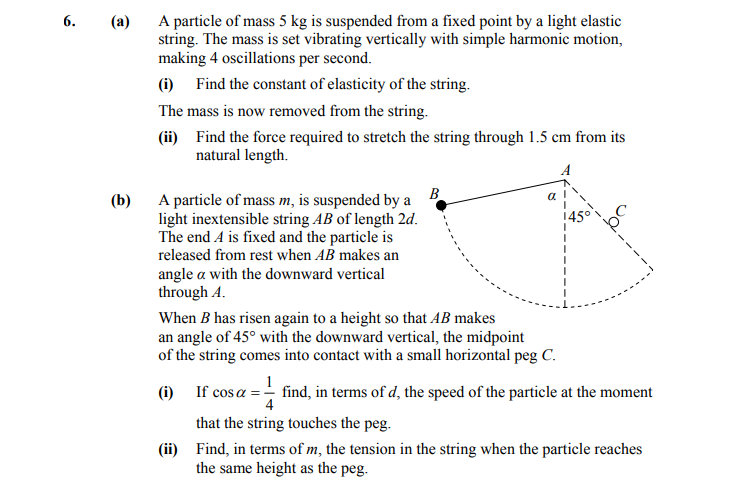 A-particle-of-mass-5-kg-is-suspended-from-a-fixed-point-by-a-light-elastic-string-Leaving Cert Applied Maths-Question 6-2014.png