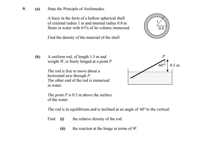 9.-(a)-State-the-Principle-of-Archimedes-Leaving Cert Applied Maths-Question 9-2010.png