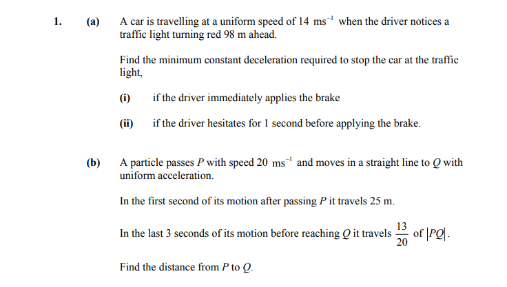 (a)-A-car-is-travelling-at-a-uniform-speed-of-14-ms^-1-when-the-driver-notices-a-traffic-light-turning-red-98-m-ahead-Leaving Cert Applied Maths-Question 1-2010.png