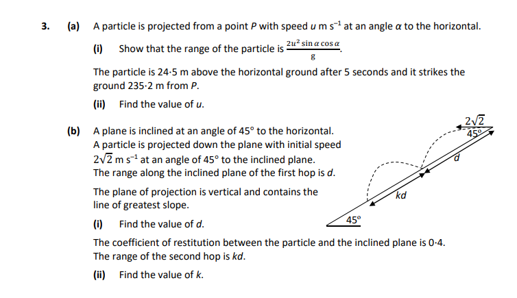 A-particle-is-projected-from-a-point-P-with-speed-u-m-s^-1-at-an-angle-α-to-the-horizontal-Leaving Cert Applied Maths-Question 3-2020.png