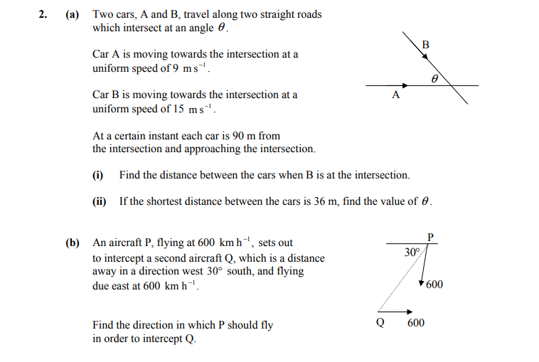 Two-cars,-A-and-B,-travel-along-two-straight-roads-which-intersect-at-an-angle-$-heta$-Leaving Cert Applied Maths-Question 2-2013.png