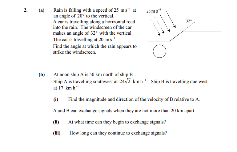Rain-is-falling-with-a-speed-of-25-m-s⁻¹-at-an-angle-of-20°-to-the-vertical-Leaving Cert Applied Maths-Question 2-2012.png