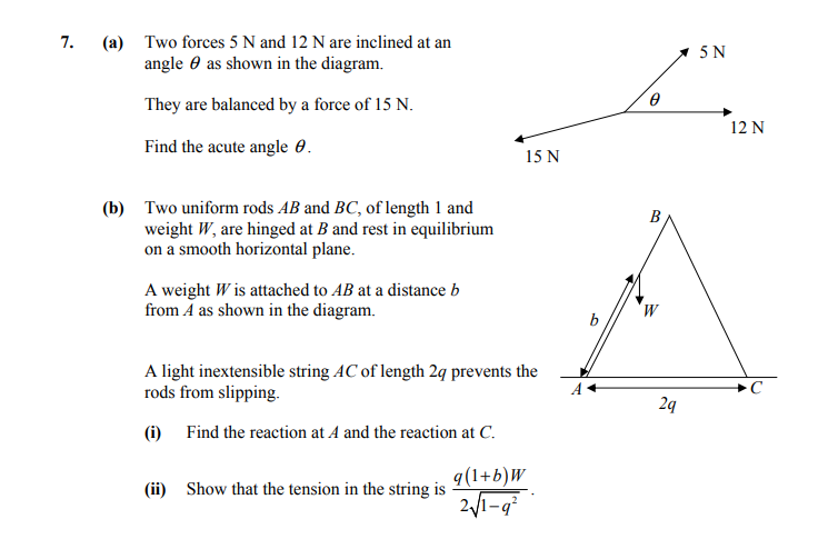 7.-(a)-Two-forces-5-N-and-12-N-are-inclined-at-an-angle-\(-\theta-\)-as-shown-in-the-diagram-Leaving Cert Applied Maths-Question 7-2013.png