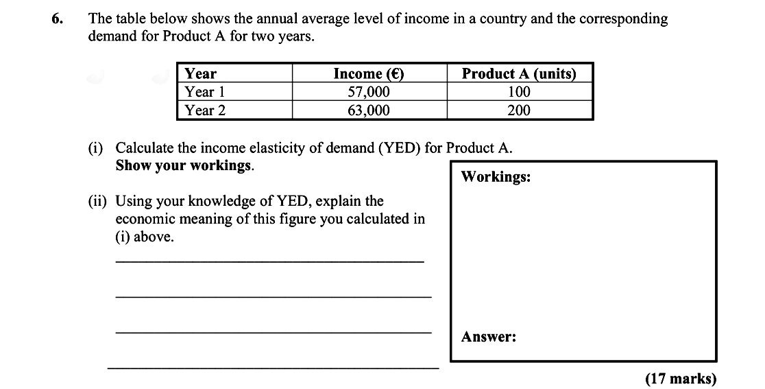 The-table-below-shows-the-annual-average-level-of-income-in-a-country-and-the-corresponding-demand-for-Product-A-for-two-years-Leaving Cert Economics-Question 6-2016.png