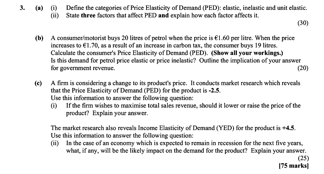 (a)-(i)-Define-the-categories-of-Price-Elasticity-of-Demand-(PED):-elastic,-inelastic-and-unit-elastic-Leaving Cert Economics-Question 3-2014.png