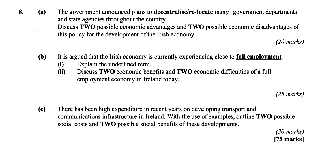 The-government-announced-plans-to-decentralise/re-locate-many-government-departments-and-state-agencies-throughout-the-country-Leaving Cert Economics-Question 8-2006.png