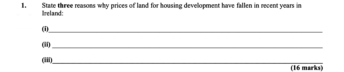 State-three-reasons-why-prices-of-land-for-housing-development-have-fallen-in-recent-years-in-Ireland:--(i)--(ii)--(iii)-Leaving Cert Economics-Question 1-2010.png