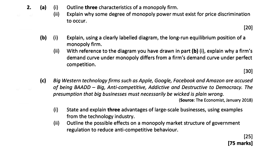 (a)-(i)-Outline-three-characteristics-of-a-monopoly-firm-Leaving Cert Economics-Question 2-2019.png