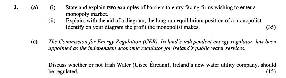 2.-(a)-(i)-State-and-explain-two-examples-of-barriers-to-entry-facing-firms-wishing-to-enter-a-monopoly-market-Leaving Cert Economics-Question 2-2015.png
