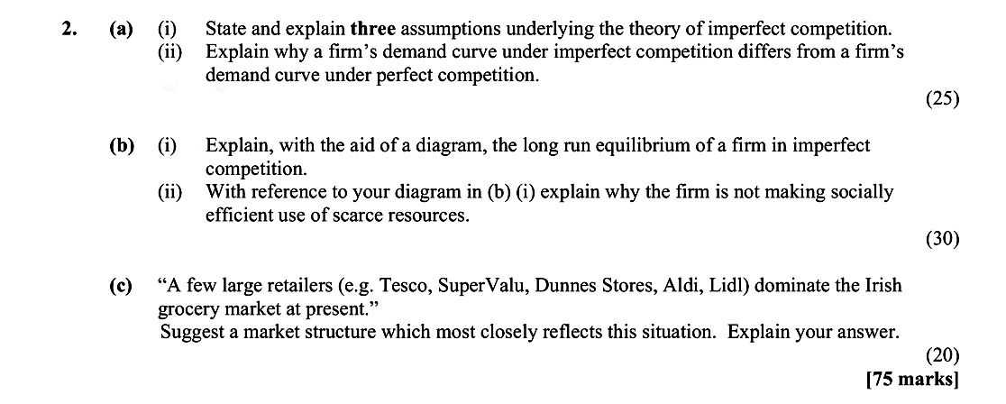 2.-(a)-(i)-State-and-explain-three-assumptions-underlying-the-theory-of-imperfect-competition-Leaving Cert Economics-Question 2-2014.png