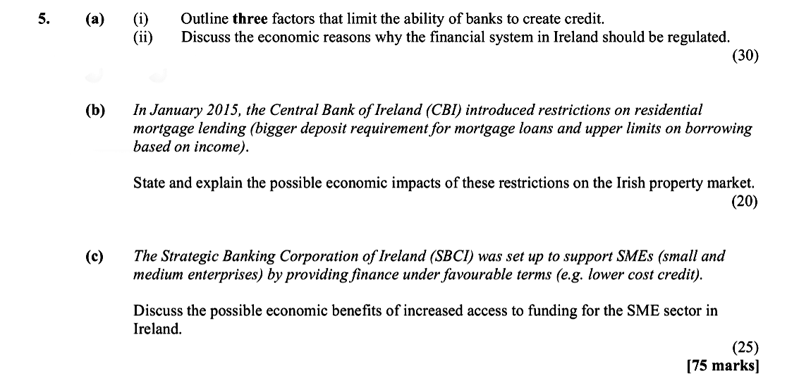 (a)-(i)-Outline-three-factors-that-limit-the-ability-of-banks-to-create-credit-Leaving Cert Economics-Question 5-2015.png